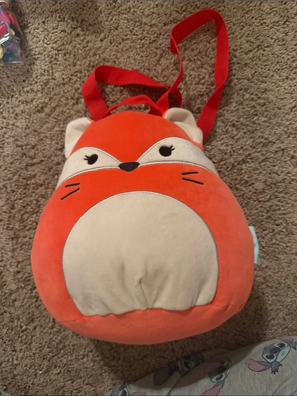 Squishmallows Orange & Cream Fox Plush Backpack with Red Straps